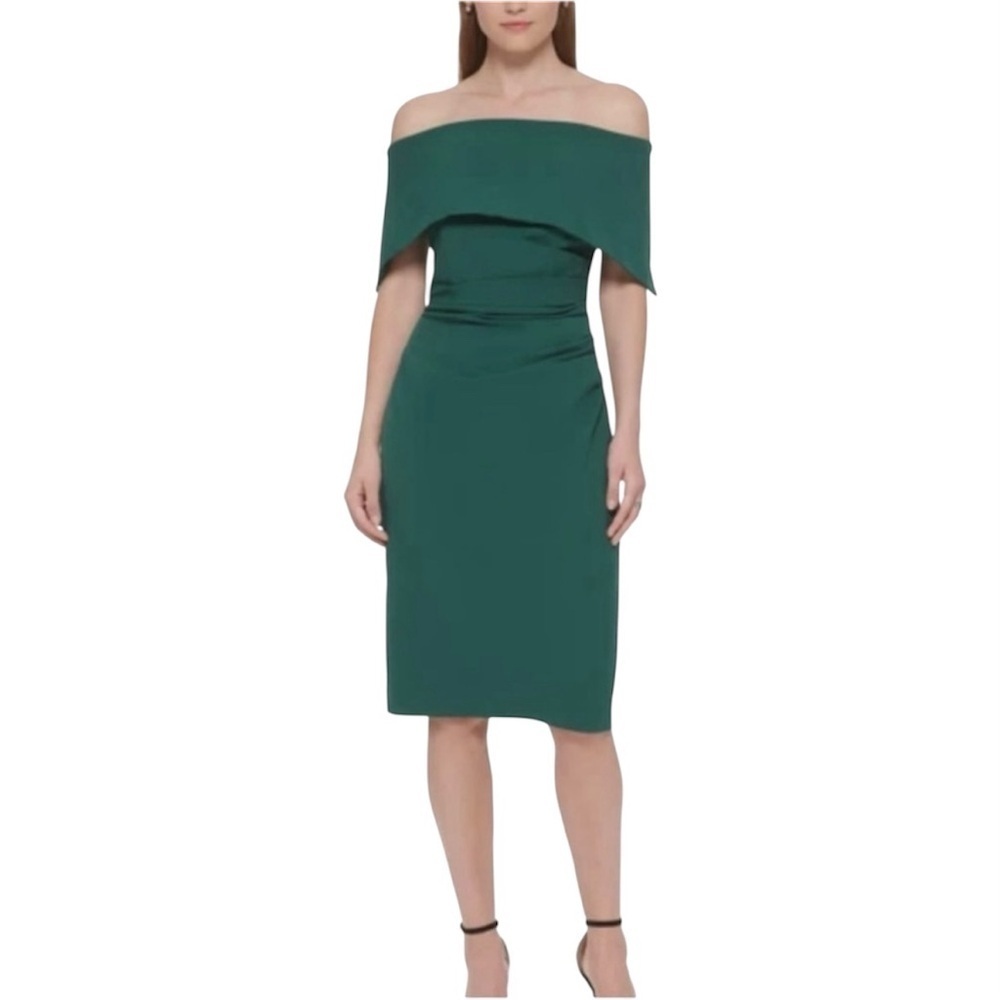Vince Camuto Forest Green Off-Shoulder Sheath Dress
